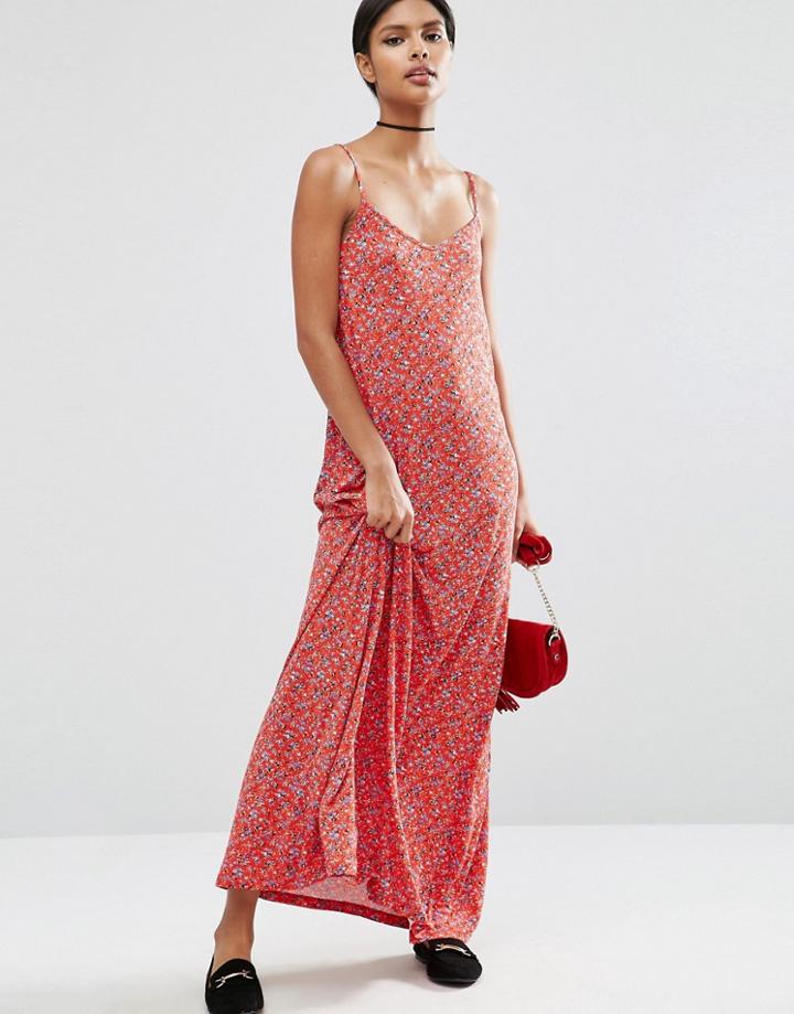 Asos Strappy Maxi Dress In Ditsy Floral Print - Multi