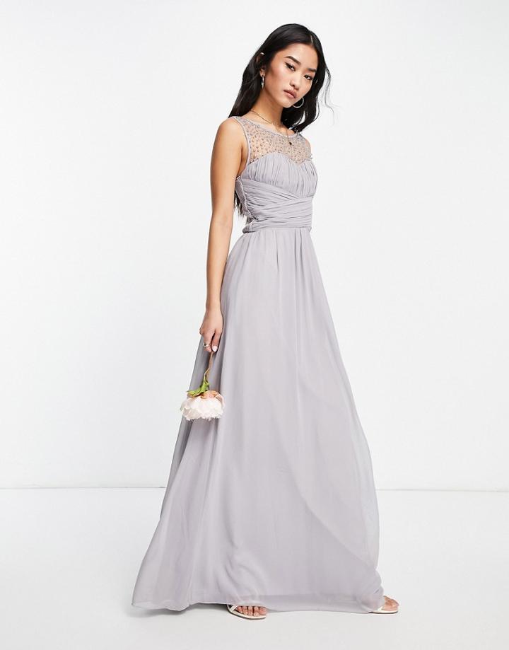 Little Mistress Bridesmaid High Neck Dress In Gray