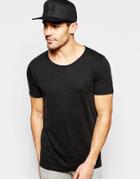 Selected Homme T-shirt With Raw Edge Neck - Black