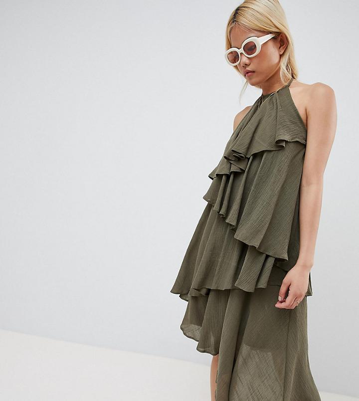 Vero Moda Petite Ruffle Halter Neck Dress - Green