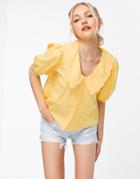 Pieces Collar Detail Puff Sleeve Blouse In Yellow