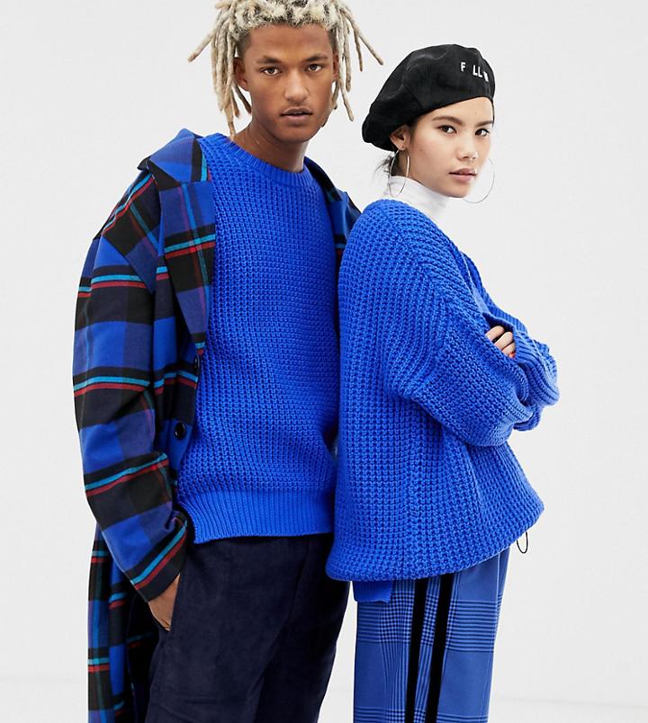 Collusion Unisex Oversized Sweater In Chunky Rib-blue