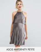 Asos Maternity Petite Velvet Pleated Crop Top Mini Dress - Gray