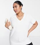Asos Design Curve Edit Luxe Handle Column Longline T-shirt With T-neck In White