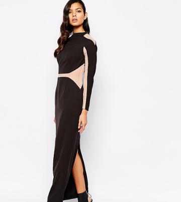 The 8th Sign Paneled Maxi Dress With Mesh Inserts - Black