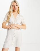 Skylar Rose Satin Mini Dress With Lace Trim In Cream-white