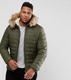 Schott Plus Rocky 2 Puffer Bomber Hooded Detachable Faux Fur Trim Slim Fit In Green - Green