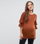 New Look Maternity Tiered Sleeve Jersey Tee - Orange