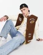 Pull & Bear Varsity Jacket In Brown