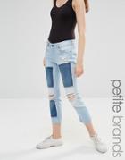 Noisy May Petite Scarlet Jeans With Patches - Light Blue Denim