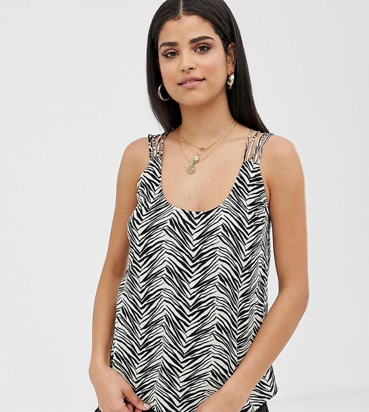 Asos Design Tall Cami With Beaded Lattice Back In Zebra Animal Print-multi