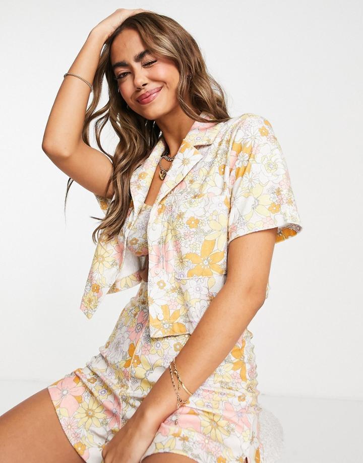 Miss Selfridge Retro Floral Toweling Shirt-multi