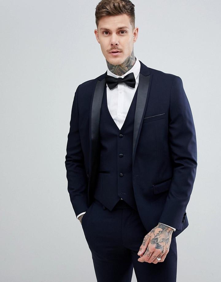 Harry Brown Slim 50% Wool Split Lapel Navy Dinner Suit Jacket