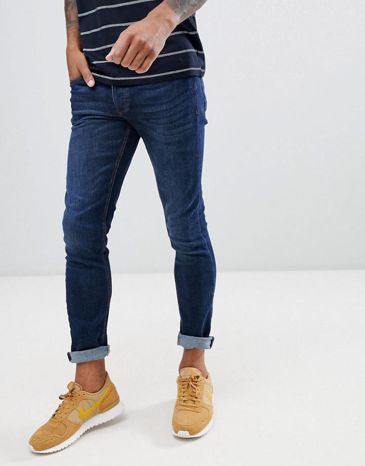 River Island Skinny Fit Jeans In Dark Blue Fade Wash