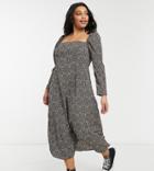 Asos Design Curve Square Neck Midi Skater Dress In Animal Print-multi