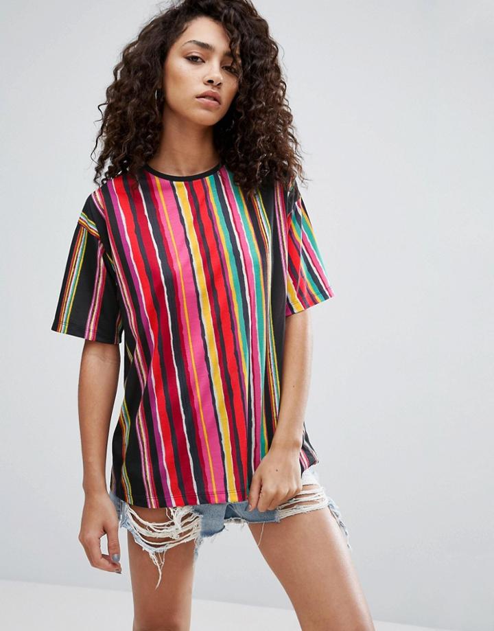 Asos T-shirt With Kimono Sleeve In Carnival Stripe - Multi