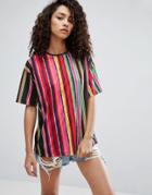 Asos T-shirt With Kimono Sleeve In Carnival Stripe - Multi