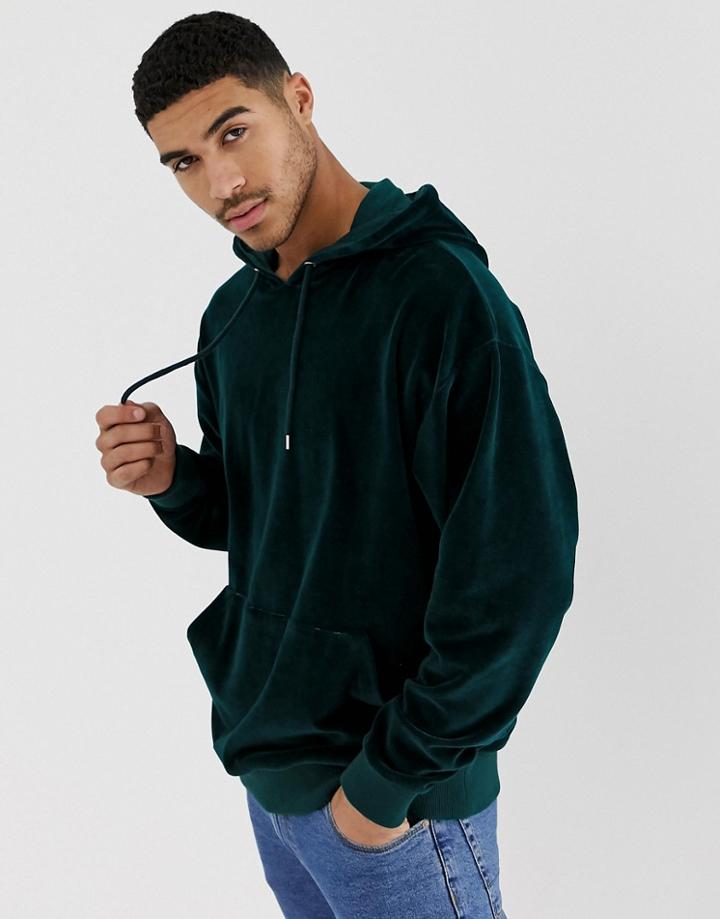 Asos Design Oversized Hoodie In Green Velour