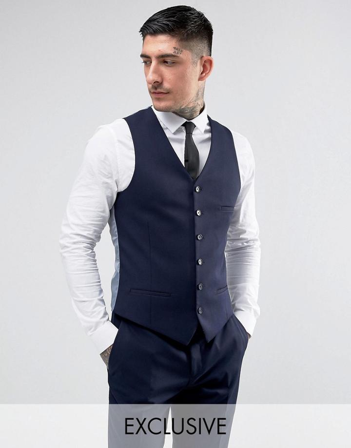 Heart & Dagger Skinny Suit Vest - Navy