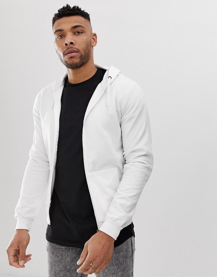 Soul Star Basic Zip Through Hoodie In White - White