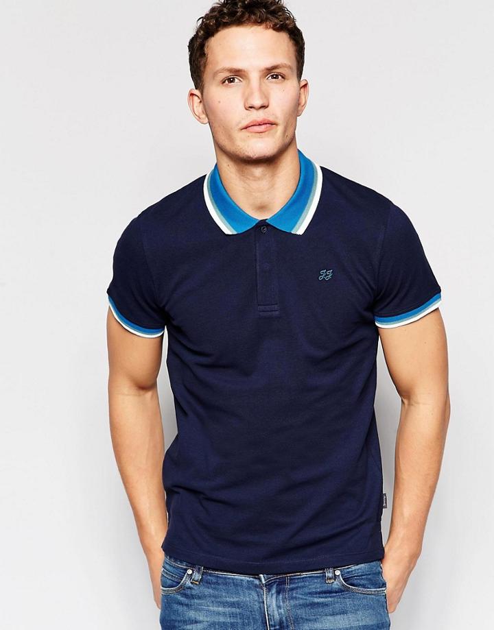 Jack & Jones Pique Polo Shirt With Retro Contrast Collar - Navy