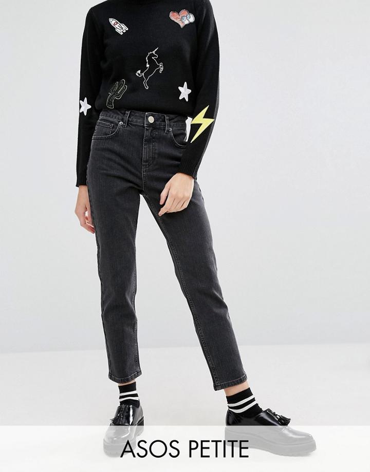 Asos Petite Farleigh Slim Mom Jeans In Washed Black - Black