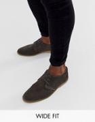 Asos Design Wide Fit Derby Shoes In Gray Suede With Piped Edging