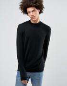 Asos Turtleneck Sweater In Black Merino Wool - Black