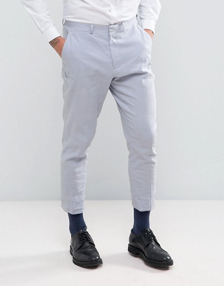 Asos Wedding Tapered Suit Trouser In Light Blue Stretch Linen Cotton - Blue