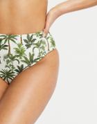 Warehouse Tropical Print Bikini Bottom In Cream-white
