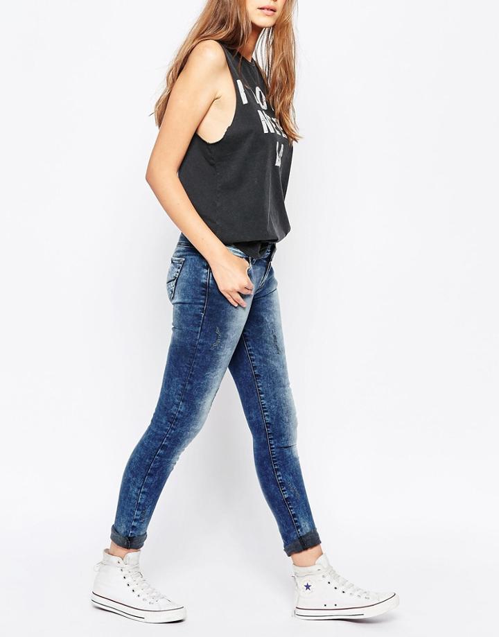 Cross Jeans Adriana Mid Rise Faded Super Skinny Jeans Leg 32 - Blue