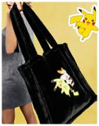 Asos Design Unisex Pokemon Tote Bag With Pikachu And Scorbunny Embroideries In Black Fur