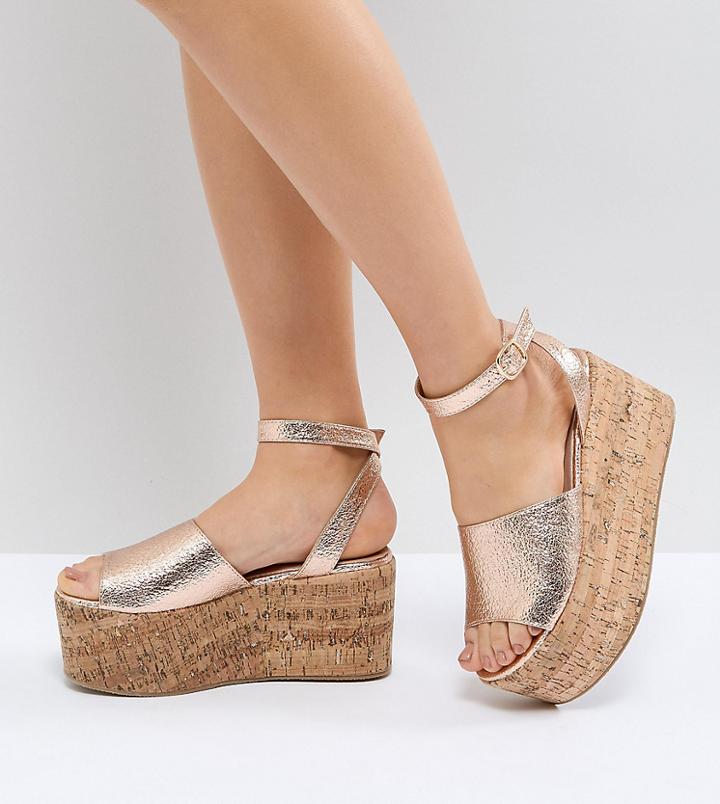 Lost Ink Blu Rose Gold Cork Flatform Sandals - Gold