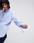Asos White Shirt With Ruched Sleeves-blue