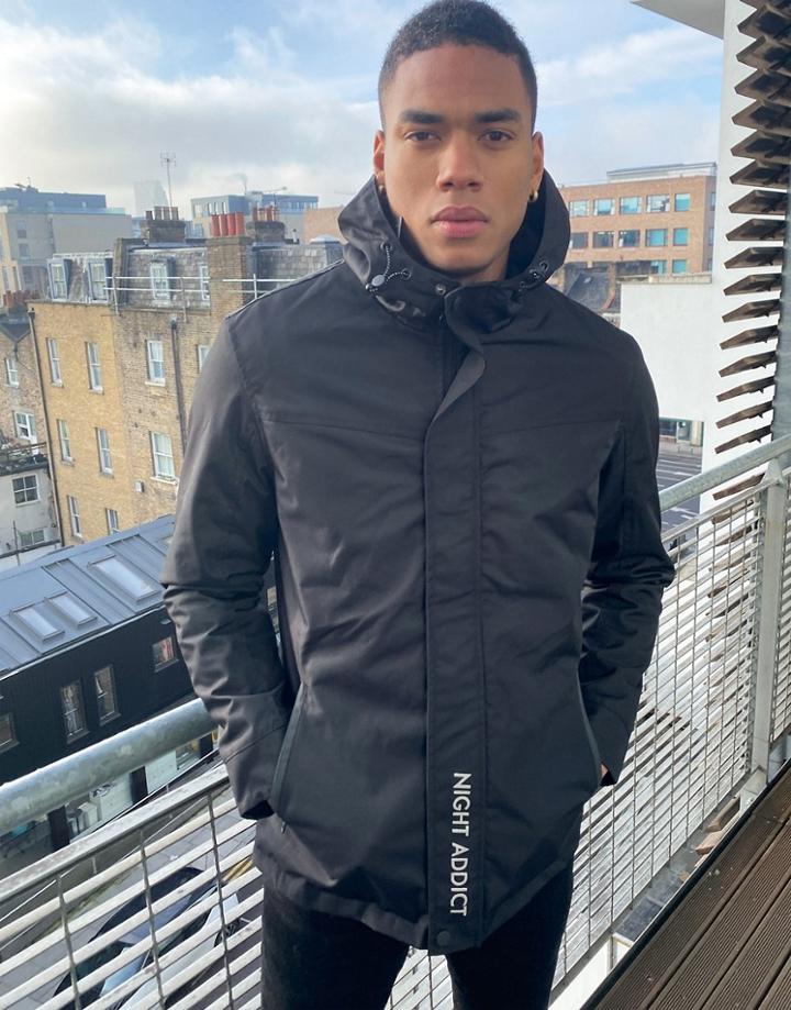 Night Addict Hooded Jacket With Reflective Logo-black