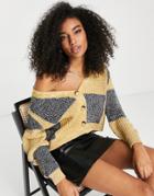 Asos Design Chunky Cropped Cardigan In Check Pattern-multi