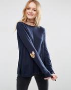 Asos Sweater With Cat Elbow Patch - Navy