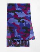 Moschino Logo Camo Print Scarf In Blue