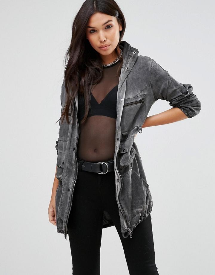 Religion Washed Black Parka - Black