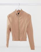 Asos Design Cardigan With Zip Through And Puff Shoulder Detail In Brown