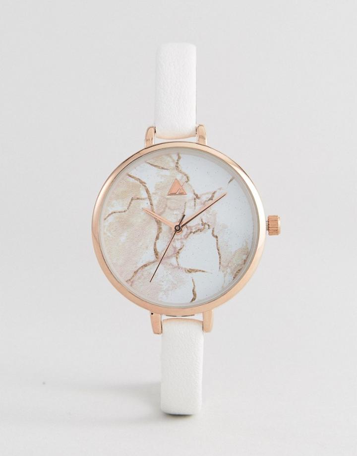 Asos Curve Large Face Skinny Strap Marble Watch - Cream