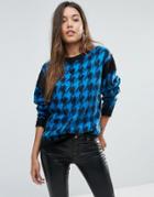 Asos Sweater In Fluffy Houndstooth - Blue