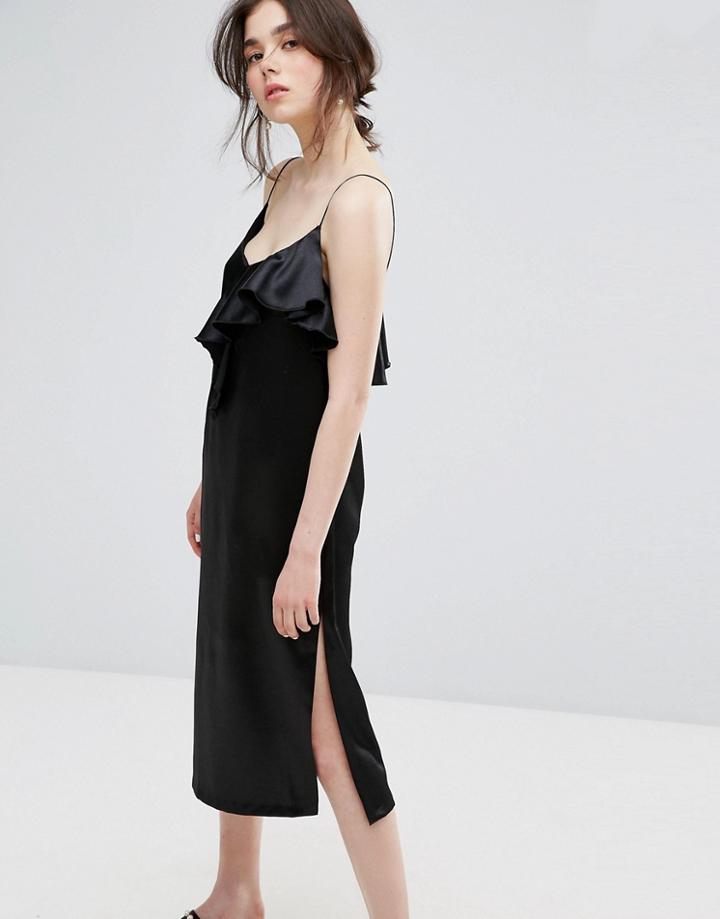 Plain Studios Cami Dress With Ruffle In Luxe Fabric - Black