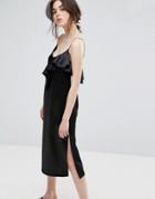 Plain Studios Cami Dress With Ruffle In Luxe Fabric - Black