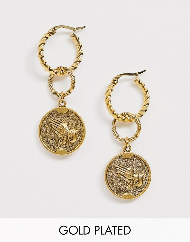 Regal Rose Gold Plated Praying Hands Medallion Earrings