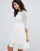 Zibi London 3/4 Sleeve Lace Skater Dress - White