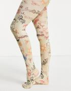 Topshop Tattoo Printed Tights-yellow