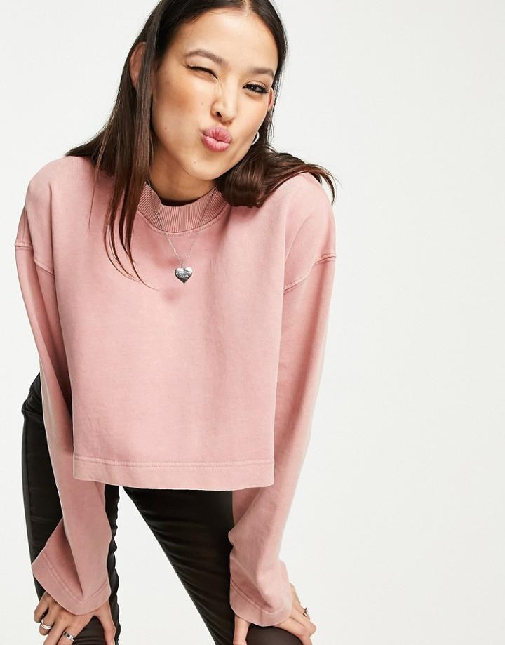 Topshop Washed Crop Sweatshirt In Rust-multi
