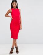 Asos Bandage High Neck Midi Bodycon Dress - Red