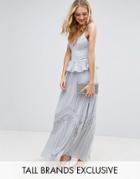 True Decadence Tall Cami Strap Maxi Dress With Pleated Skirt And Lace Insert - Gray